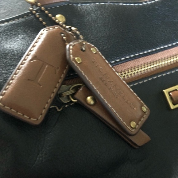 Tignanello Leather Two Tone Shoulder Bag Brown Black Double Handle Zip Pocket - Picture 5 of 8